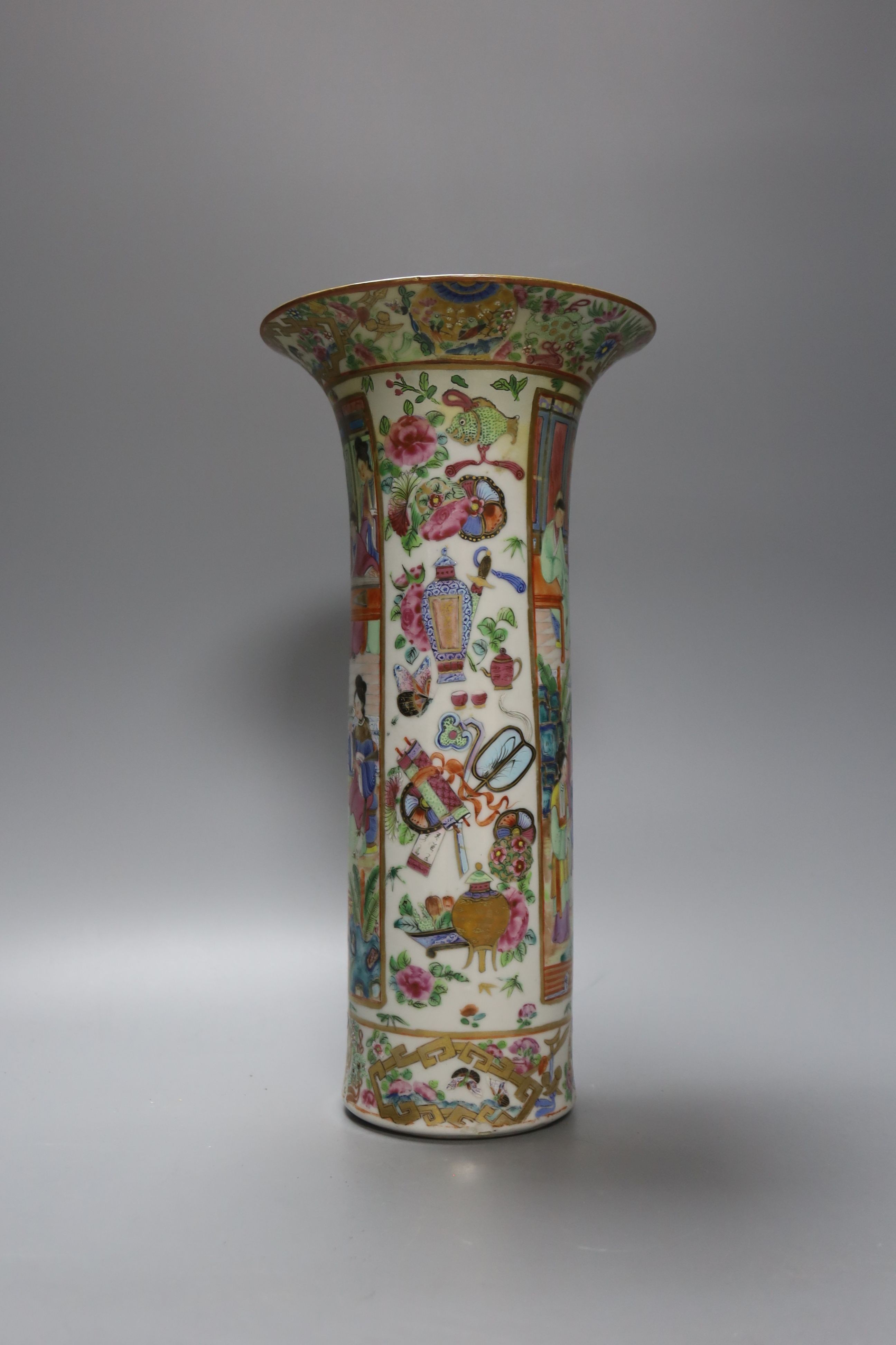 A Chinese famille rose cylindrical vase, 19th century, 31cm